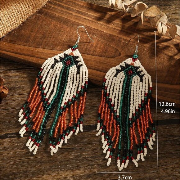 multicolor Boho Women's handbeaded Earrings - Picture 2 of 4